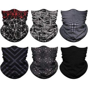 6Pcs Neck Gaiter Face Mask Men Women,Seamless Bandana Rave Face Cover Scarf Mask